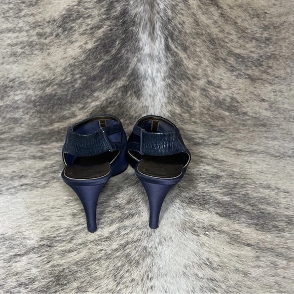 Yves Saint Laurent Womens Vintage Shoes Blue Mesh Slingback Heels Size 6 - Picture 9 of 13